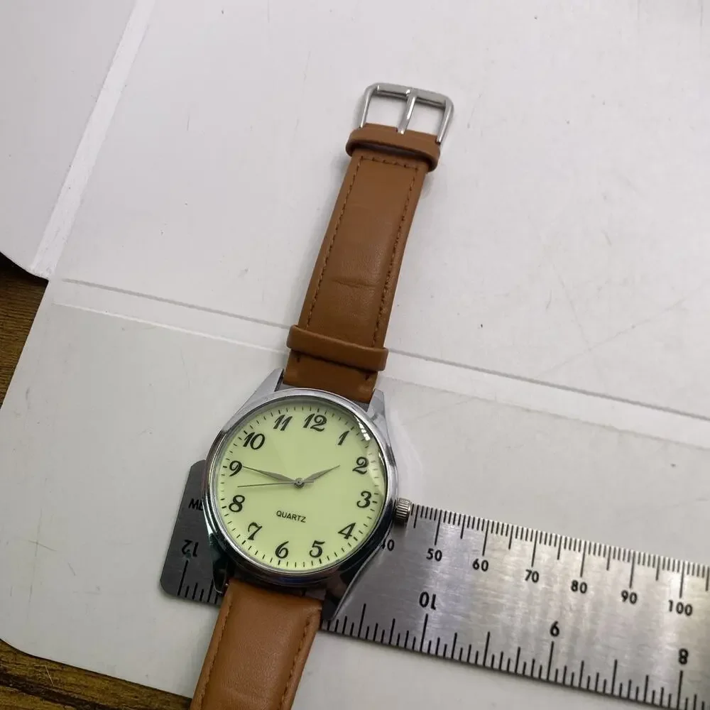 Mens Full Glow Brown Leather Watch New Battery